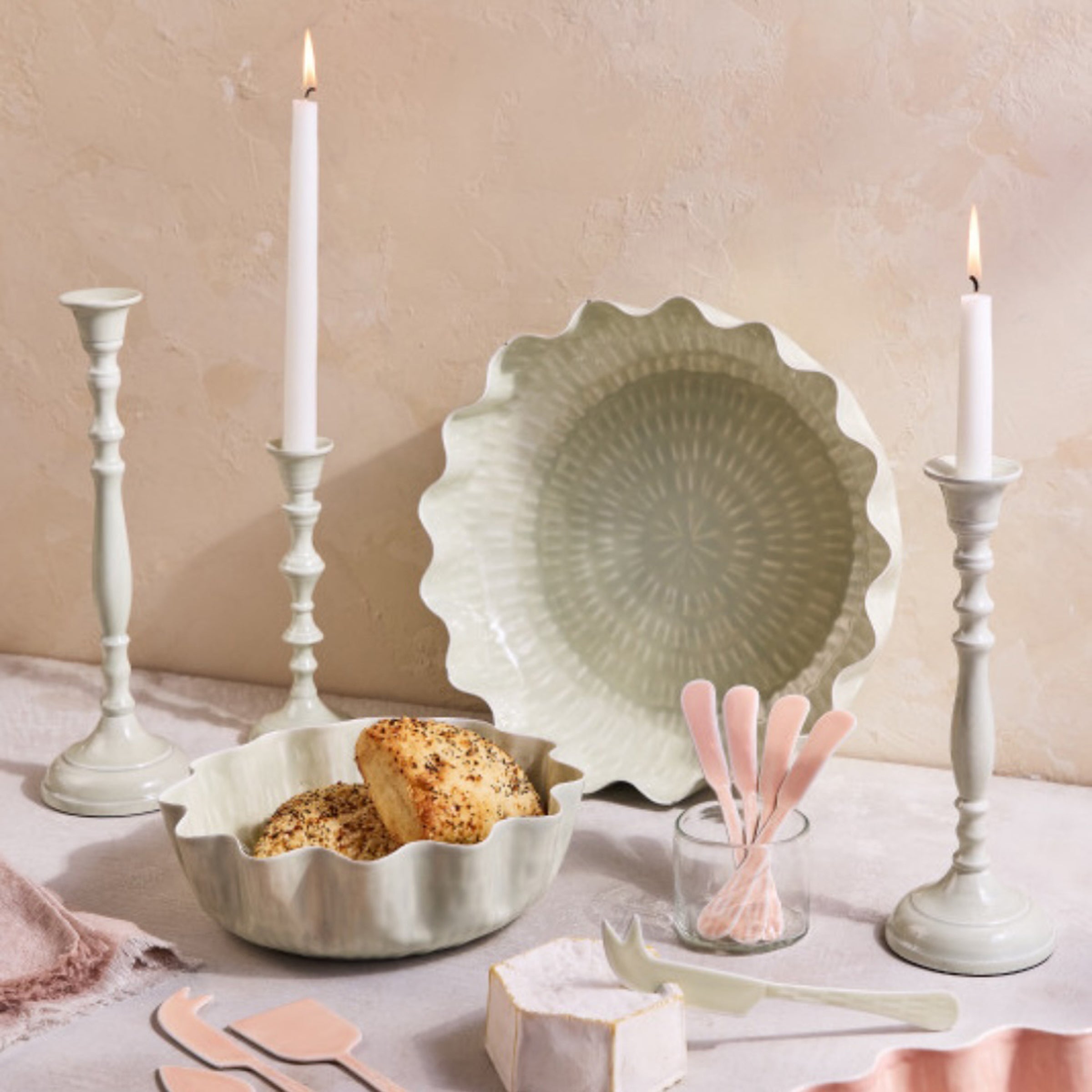 Nera Light Green Candle Holder, Medium
